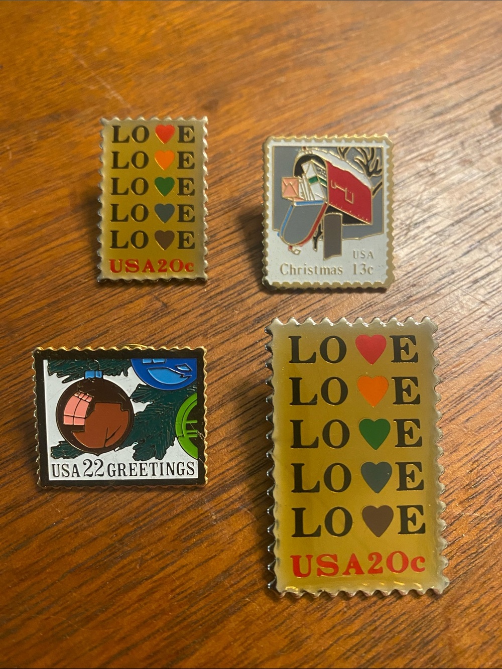 Collection USPS Love And X mad Brass Enamel Stamp Lapel Pins